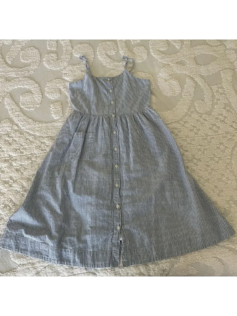 Crewcuts Blue & White Striped Dress Size 12 Girls Cotton Classic Preppy Summer